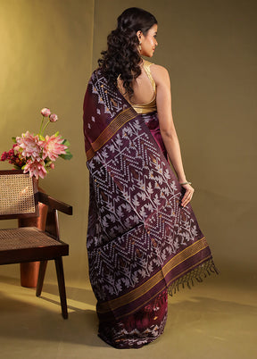 Purple Handloom Tussar Pure Silk Saree With Blouse Piece