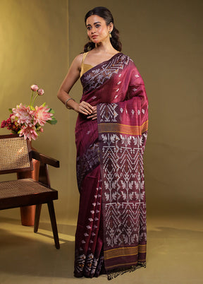 Purple Handloom Tussar Pure Silk Saree With Blouse Piece