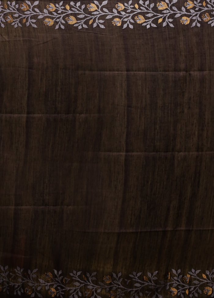 Black Handloom Tussar Pure Silk Saree With Blouse Piece