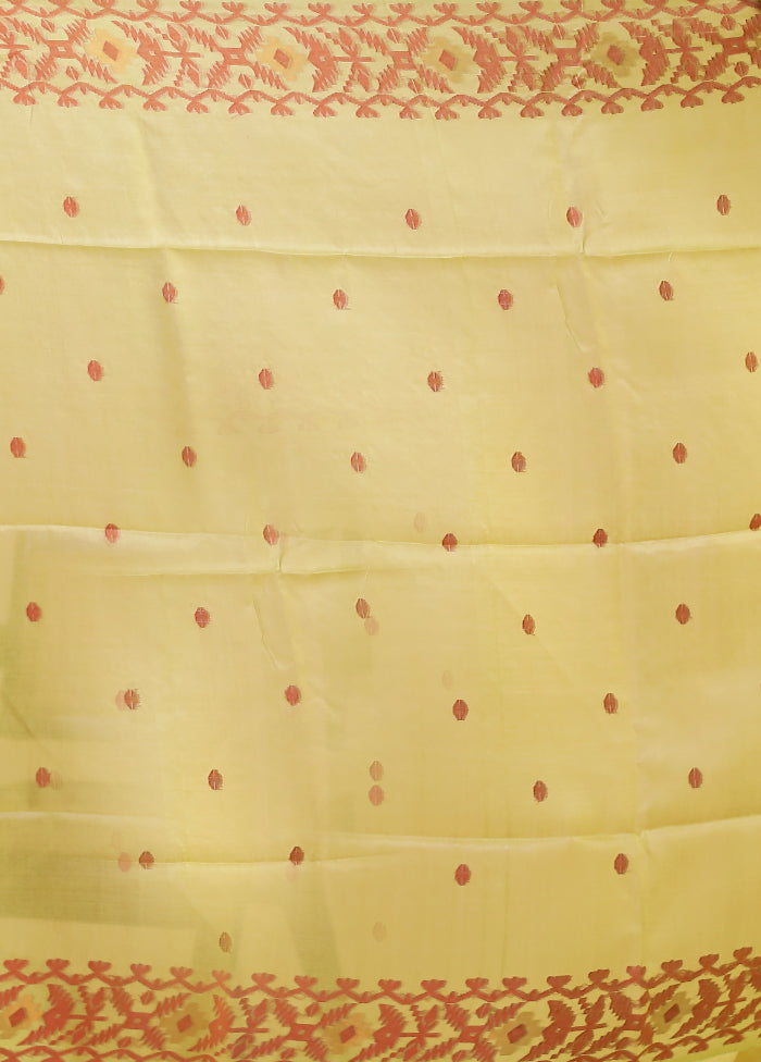 Green Handloom Tussar Pure Silk Saree With Blouse Piece