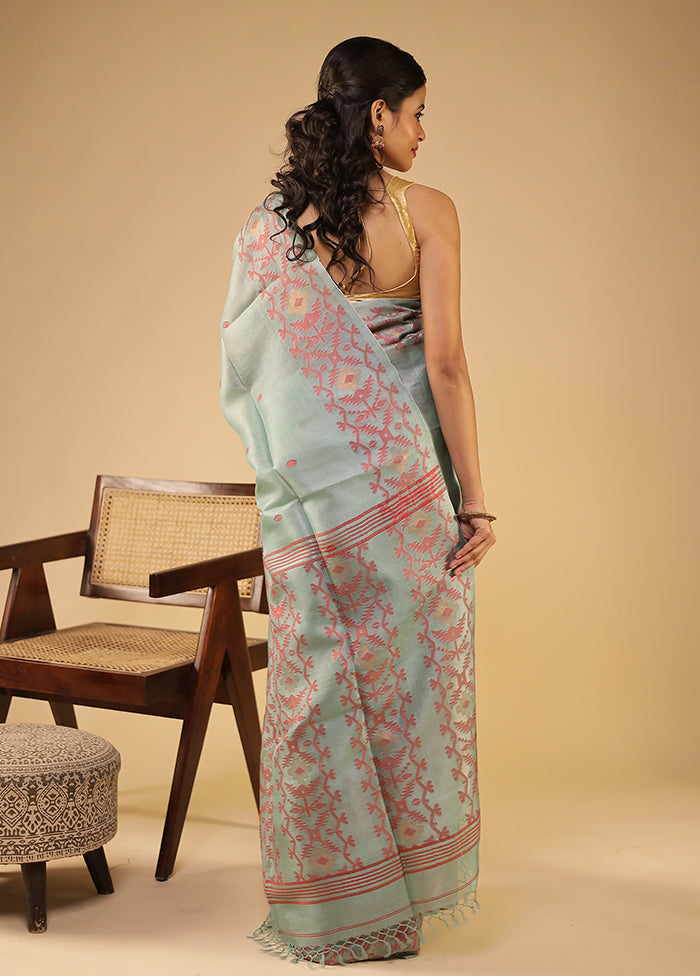 Blue Handloom Tussar Pure Silk Saree With Blouse Piece