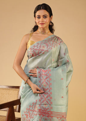 Blue Handloom Tussar Pure Silk Saree With Blouse Piece