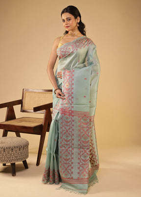 Blue Handloom Tussar Pure Silk Saree With Blouse Piece