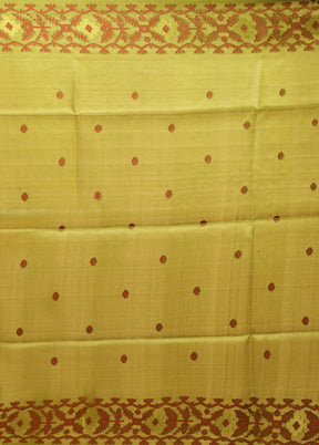 Green Handloom Tussar Pure Silk Saree With Blouse Piece
