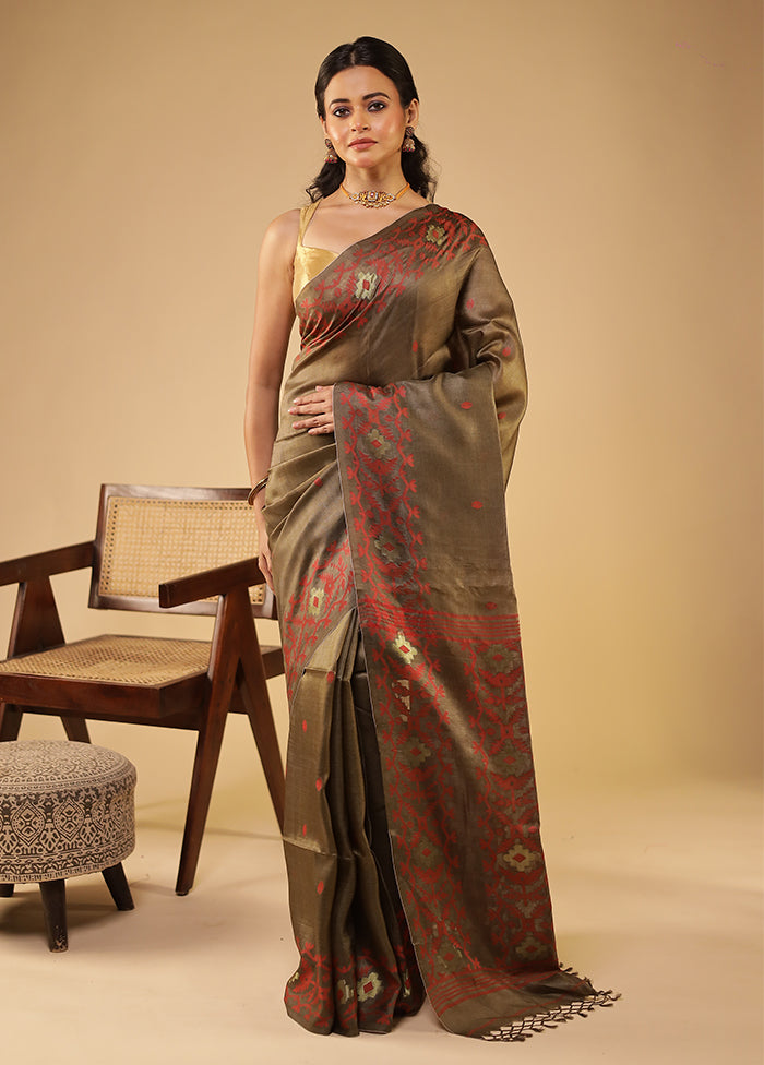 Yellow Handloom Tussar Pure Silk Saree With Blouse Piece