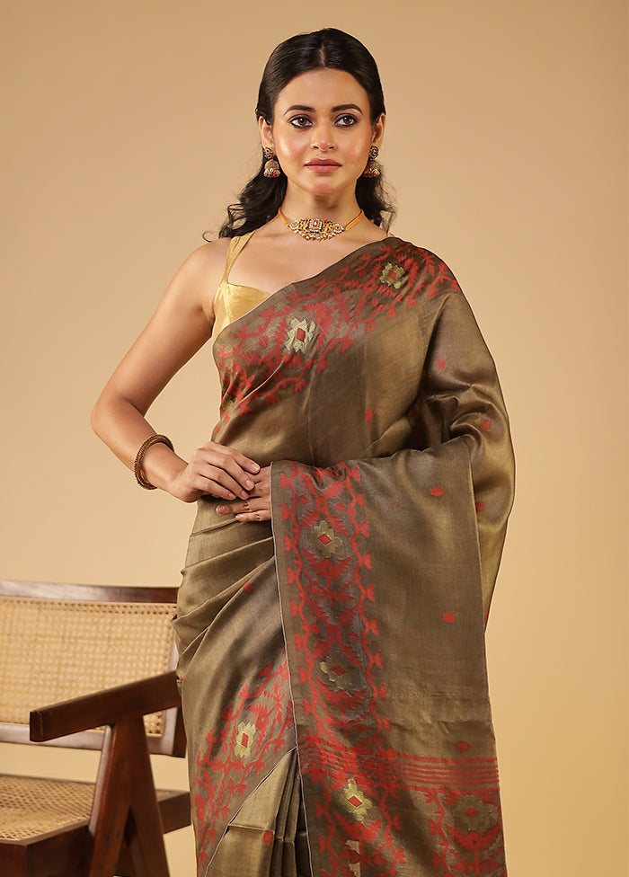 Yellow Handloom Tussar Pure Silk Saree With Blouse Piece