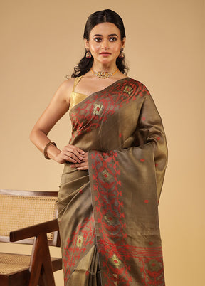 Yellow Handloom Tussar Pure Silk Saree With Blouse Piece
