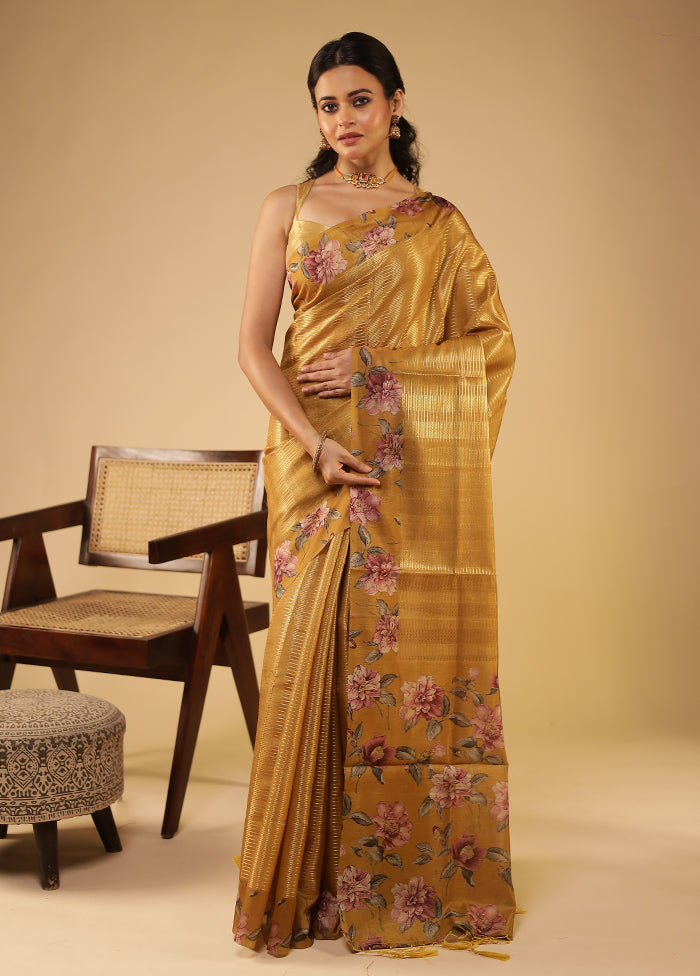 Yellow Tussar Silk Saree With Blouse Piece