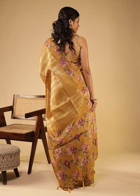 Yellow Tussar Silk Saree With Blouse Piece