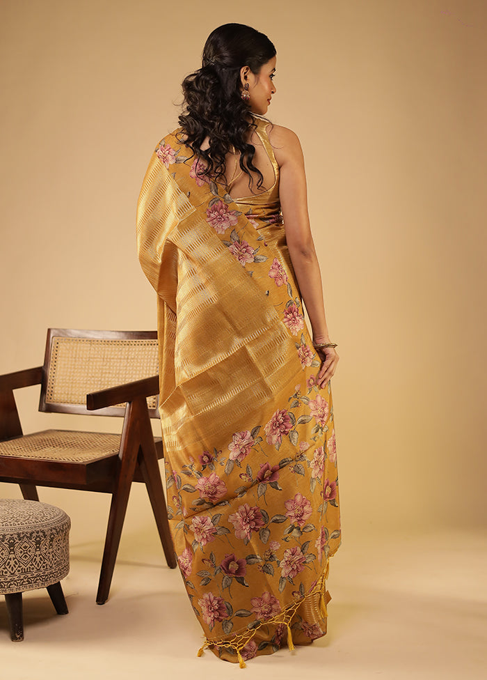 Yellow Tussar Silk Saree With Blouse Piece