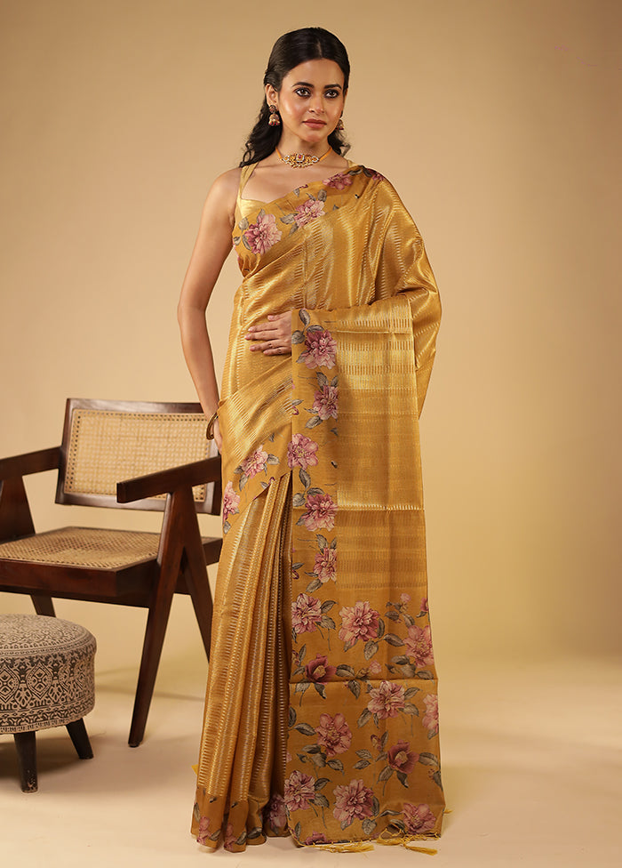Yellow Tussar Silk Saree With Blouse Piece