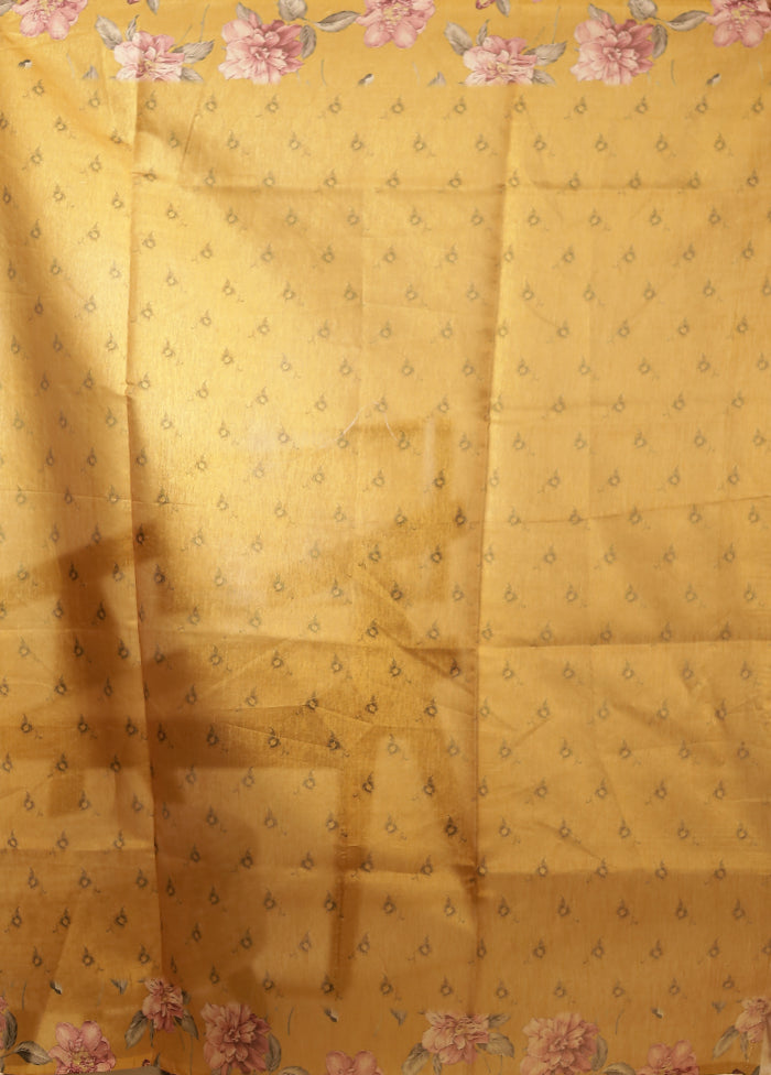 Yellow Tussar Silk Saree With Blouse Piece