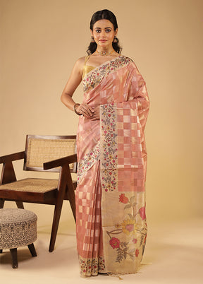 Pink Tussar Silk Saree With Blouse Piece