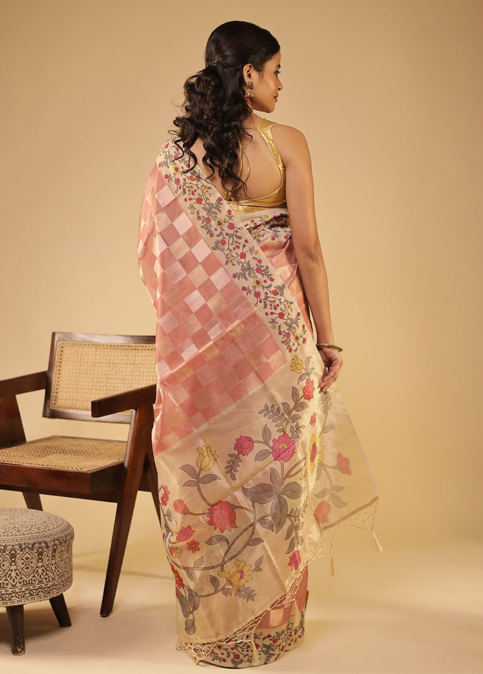 Pink Tussar Silk Saree With Blouse Piece