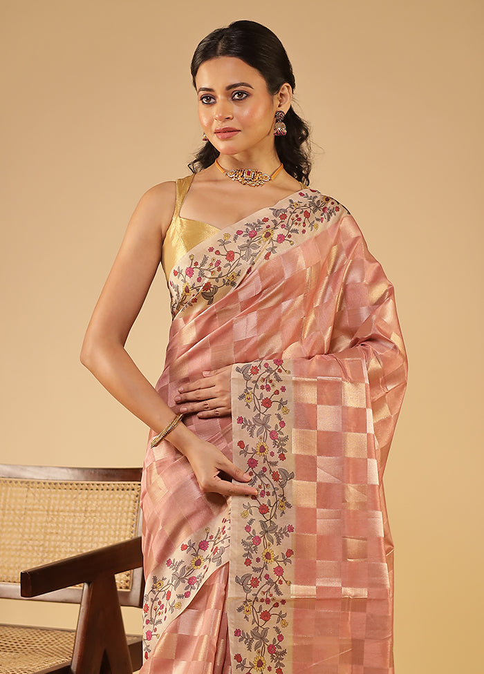Pink Tussar Silk Saree With Blouse Piece