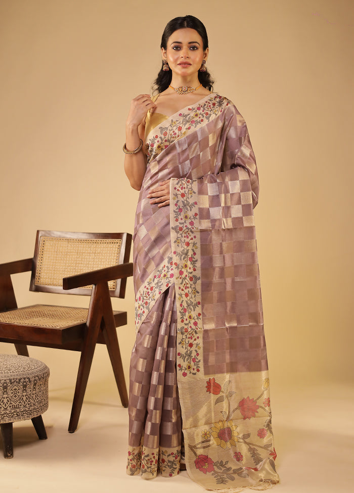 Purple Tussar Silk Saree With Blouse Piece