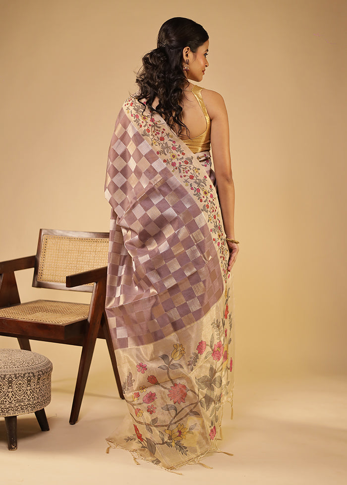 Purple Tussar Silk Saree With Blouse Piece
