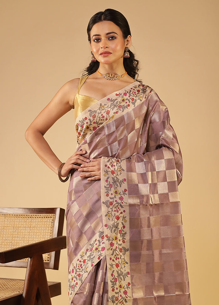 Purple Tussar Silk Saree With Blouse Piece