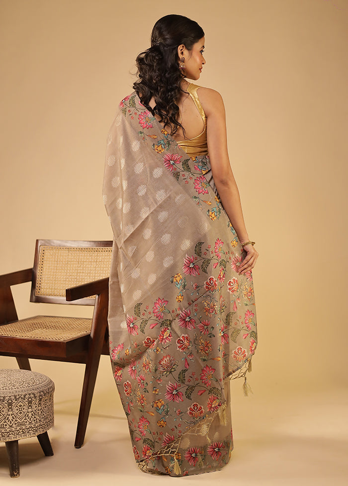 Grey Tussar Silk Saree With Blouse Piece