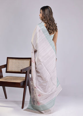 Cream Tussar Silk Saree With Blouse Piece