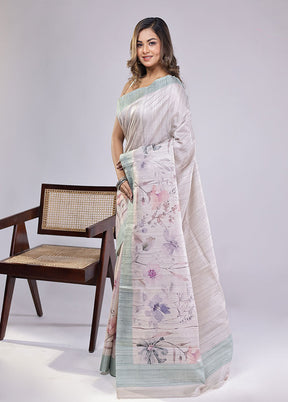 Cream Tussar Silk Saree With Blouse Piece
