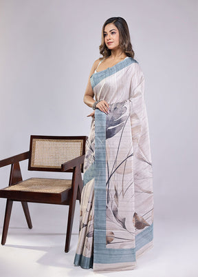 Cream Tussar Silk Saree With Blouse Piece