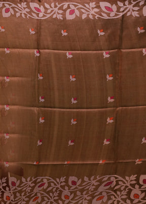 Brown Handloom Tussar Pure Silk Saree With Blouse Piece