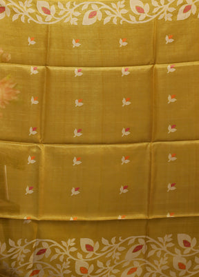 Yellow Handloom Tussar Pure Silk Saree With Blouse Piece