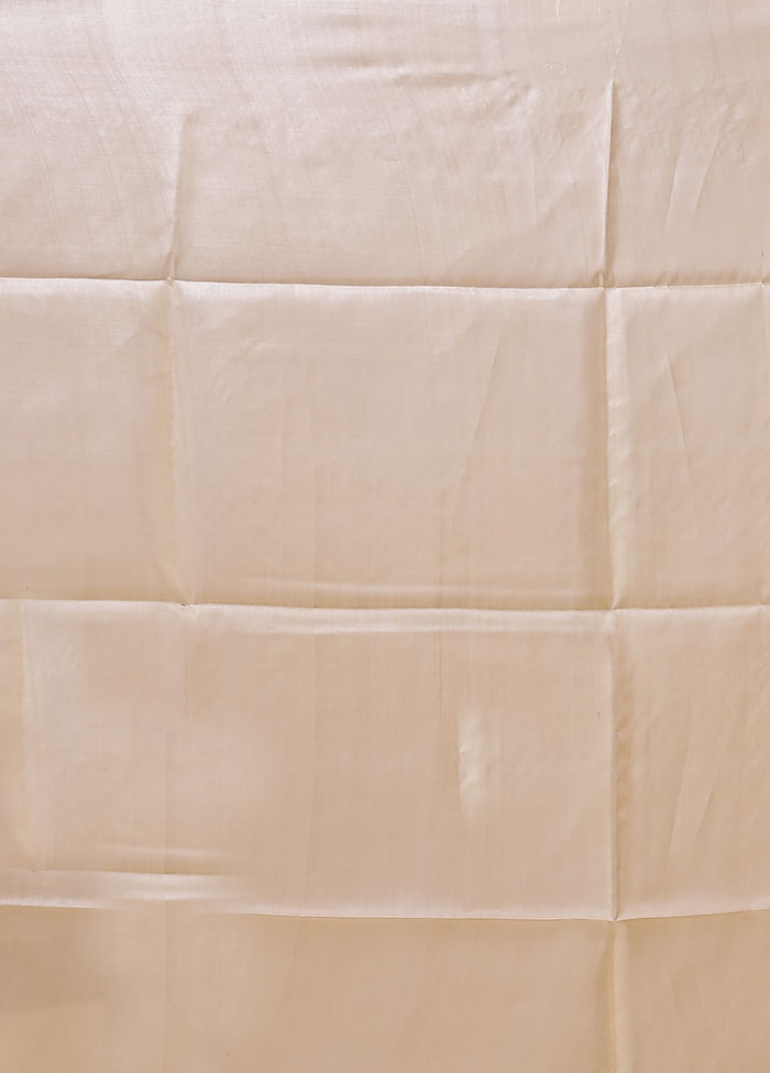 Cream Handloom Tussar Pure Silk Saree With Blouse Piece