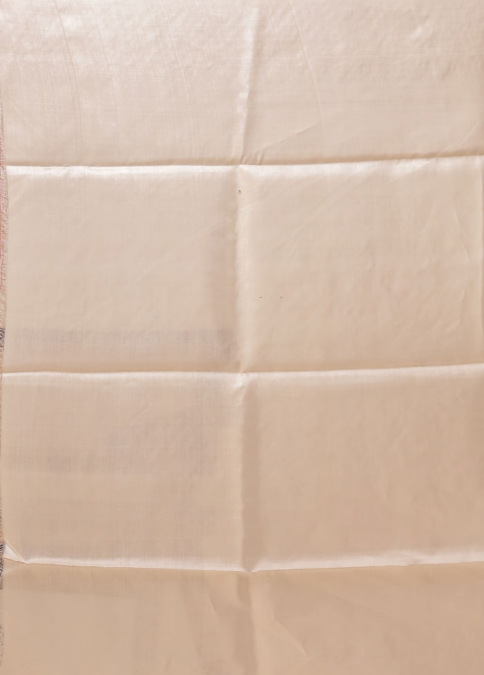 Cream Handloom Tussar Pure Silk Saree With Blouse Piece