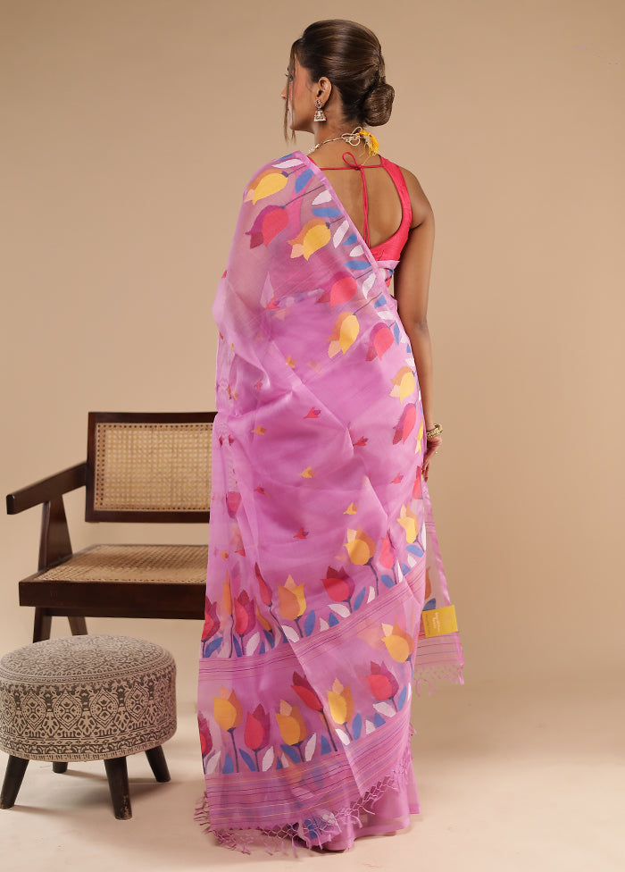Purple Handloom Tussar Pure Silk Saree With Blouse Piece