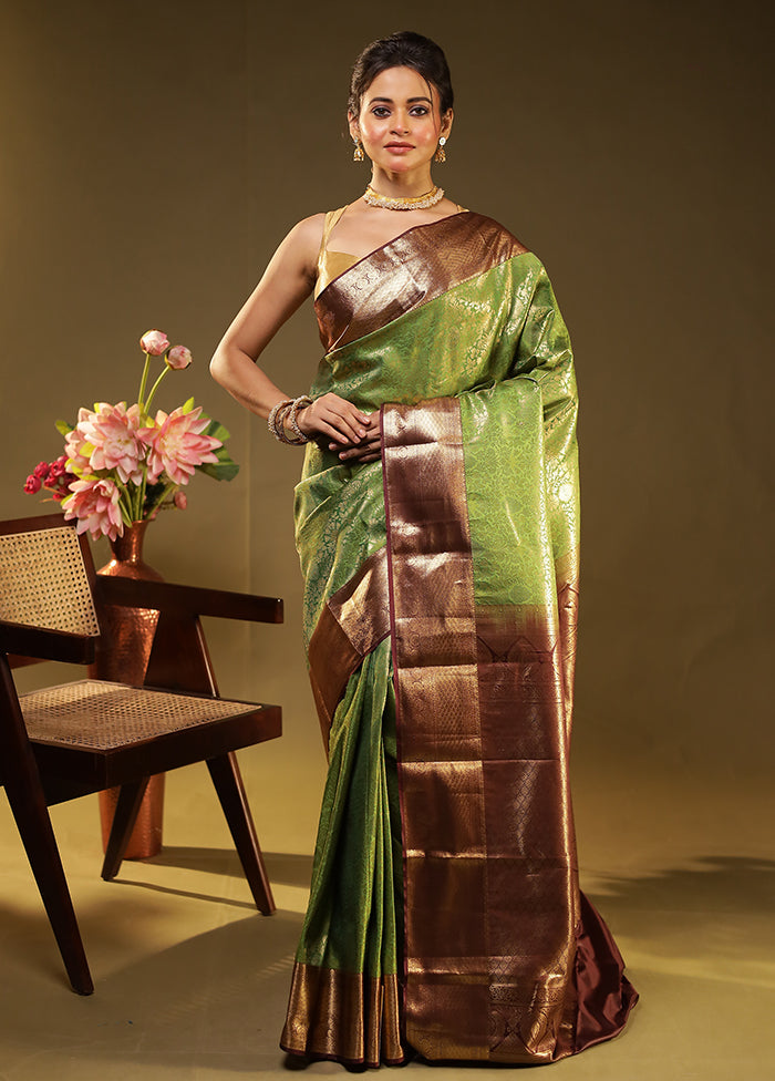 Green Kanjivaram Silk Saree With Blouse Piece