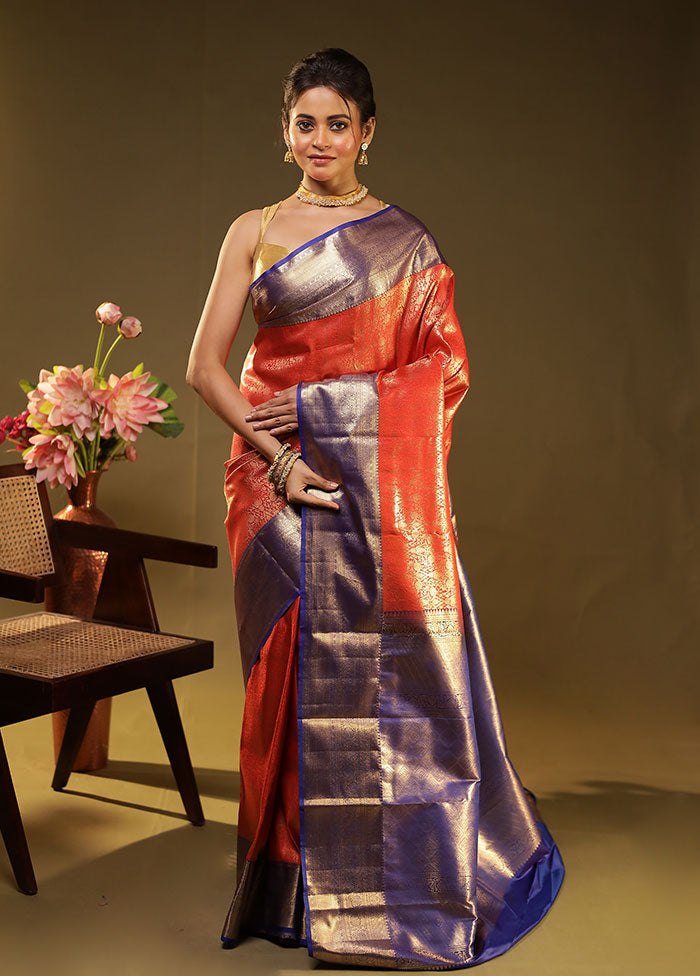Red Kanjivaram Silk Saree With Blouse Piece