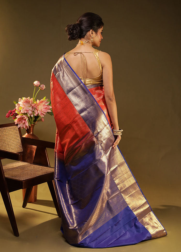 Red Kanjivaram Silk Saree With Blouse Piece