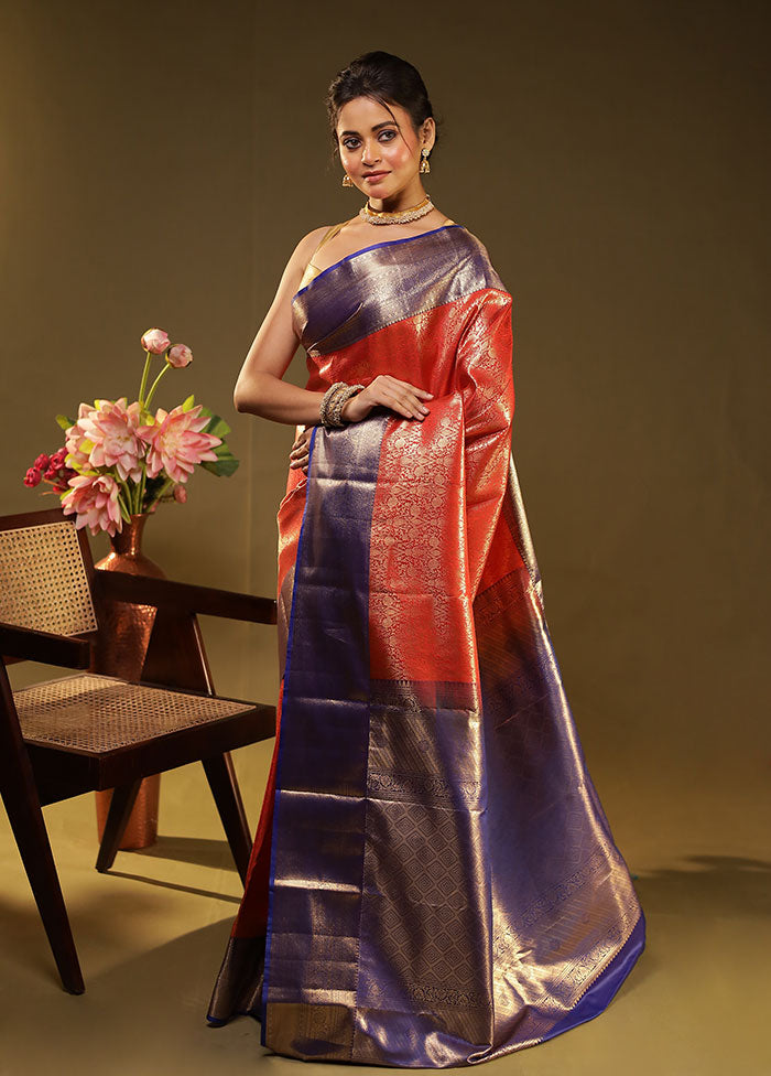 Red Kanjivaram Silk Saree With Blouse Piece