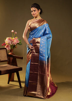 Blue Kanjivaram Silk Saree With Blouse Piece