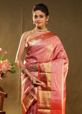 Pink Kanjivaram Silk Saree With Blouse Piece