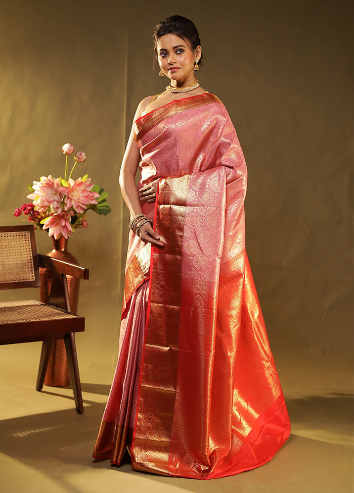 Pink Kanjivaram Silk Saree With Blouse Piece