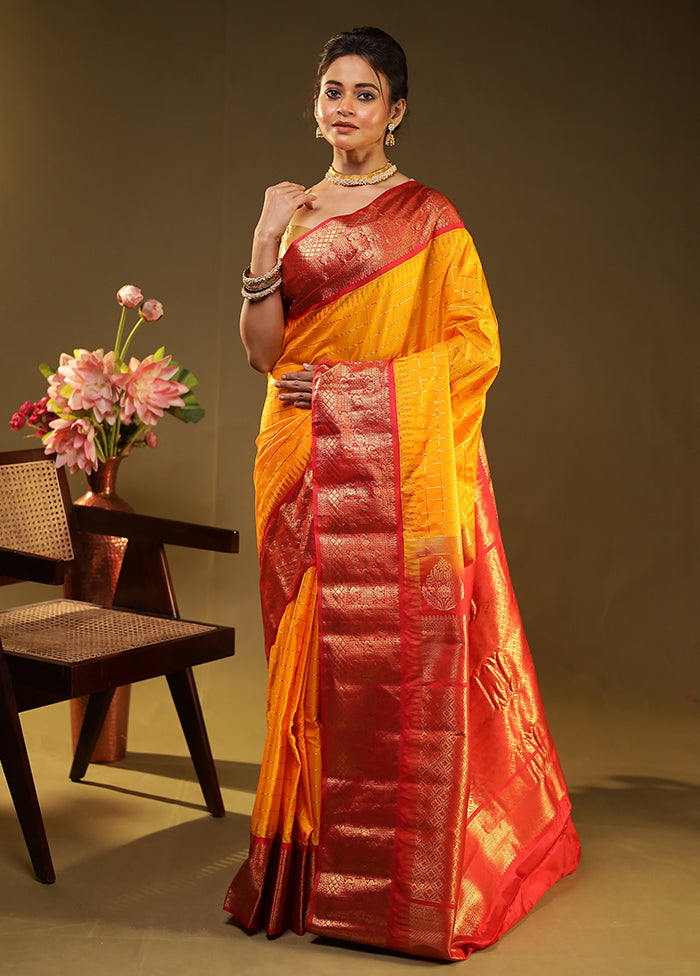Yellow Gadwal Silk Saree Without Blouse Piece