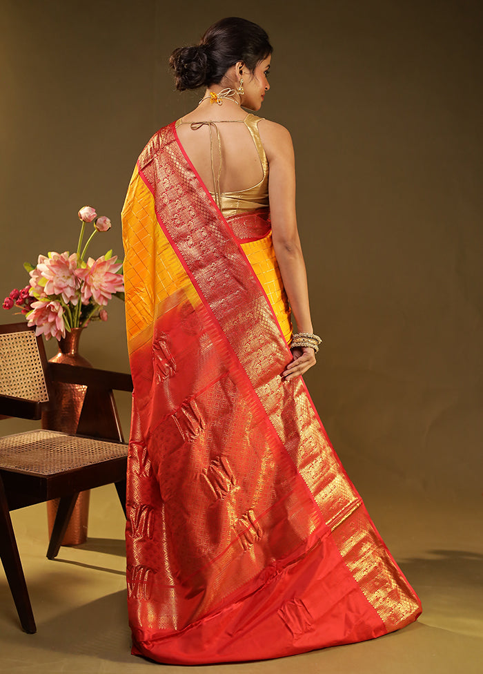 Yellow Gadwal Silk Saree Without Blouse Piece