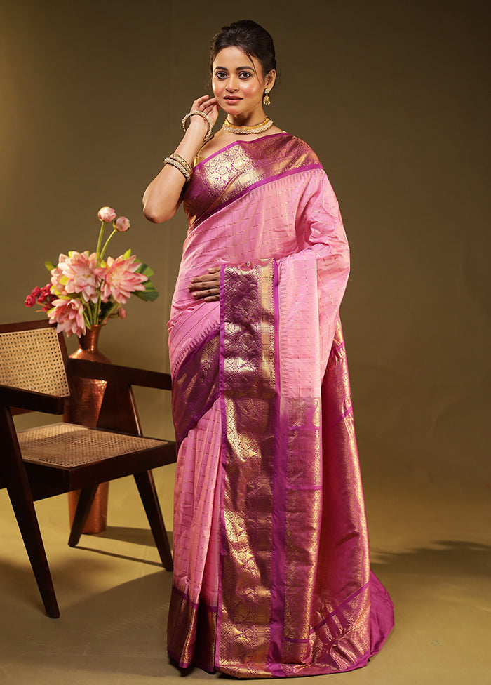 Pink Gadwal Silk Saree Without Blouse Piece
