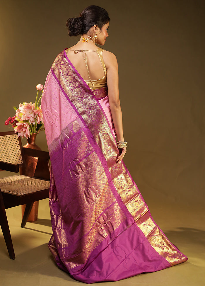 Pink Gadwal Silk Saree Without Blouse Piece