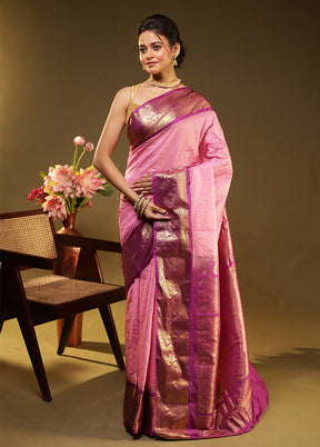 Pink Gadwal Silk Saree Without Blouse Piece