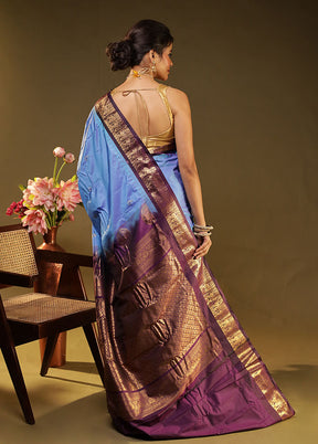 Blue Gadwal Silk Saree Without Blouse Piece