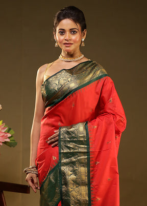 Red Gadwal Silk Saree Without Blouse Piece