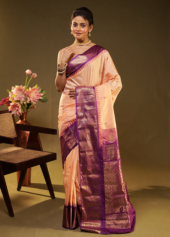 Peach Gadwal Silk Saree Without Blouse Piece