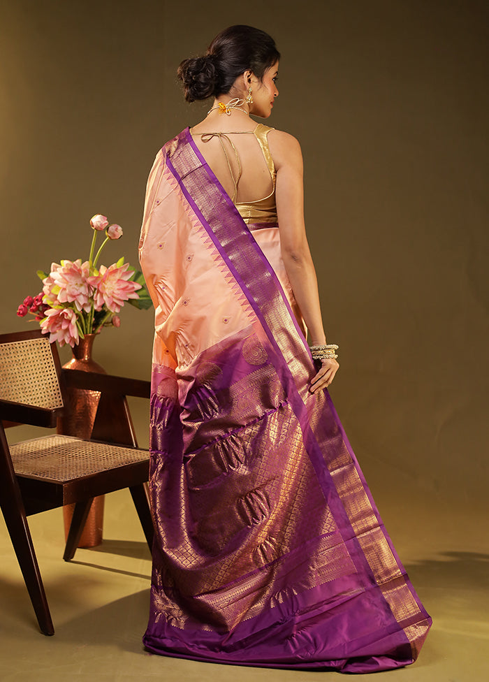 Peach Gadwal Silk Saree Without Blouse Piece