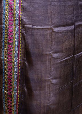 Blue Handloom Kantha Stitch Pure Silk Saree With Blouse Piece