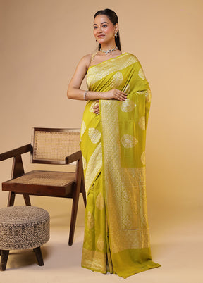 Green Handloom Pure Georgette Saree With Blouse Piece