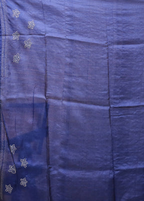 Blue Handloom Tussar Pure Silk Saree With Blouse Piece